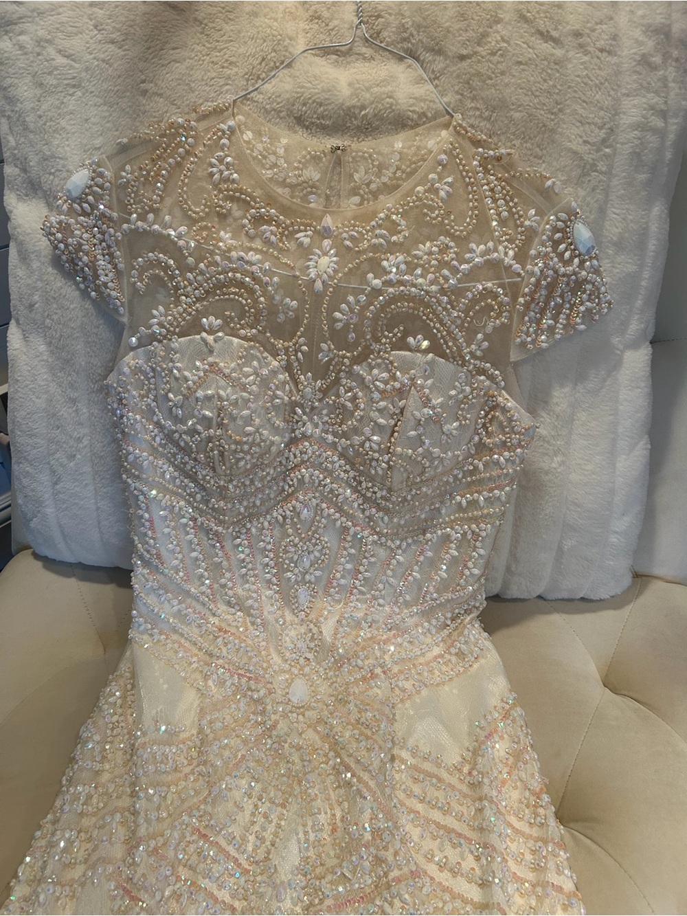Sherri Hill Ivory Beaded Short-Sleeve Wedding Gown